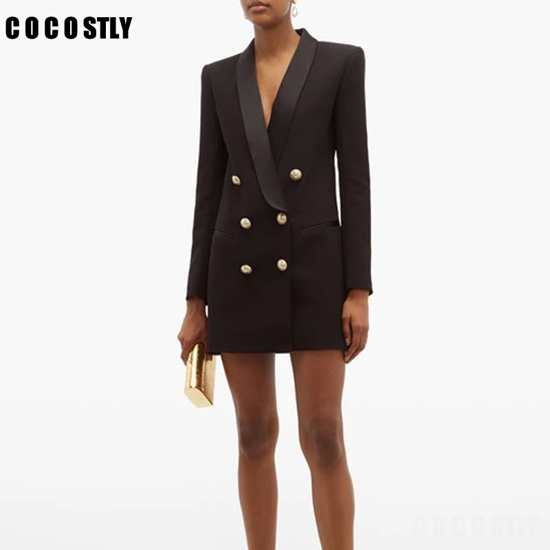 

Женский Длинный блейзер, однотонное черное платье на пуговицах, для офиса, осень 2020