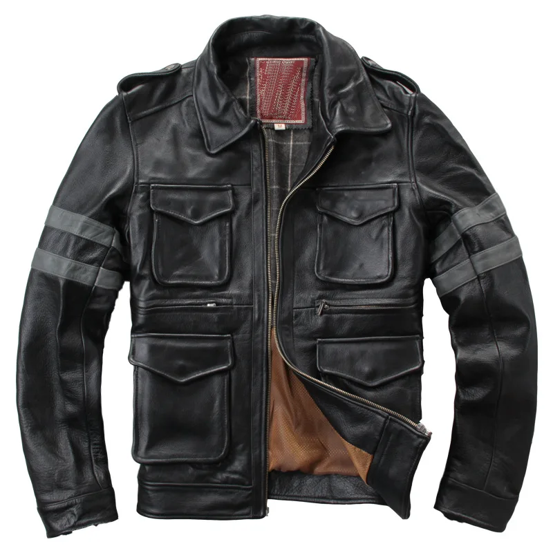 

Leather 2020 Genuine Men's Vintage Jacket Brand Fashion Casual Motorcycle Jackets Thick Cowhide Autumn Winter Large Size Coats