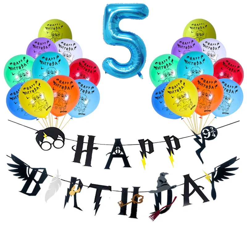 Potters Волшебные латексные воздушные шары баннеры с днем рождения Anniversaire вечерние украшения бантирование Harried Торт Топперы детские игрушки баллоны - Цвет: 1Set Blue 5
