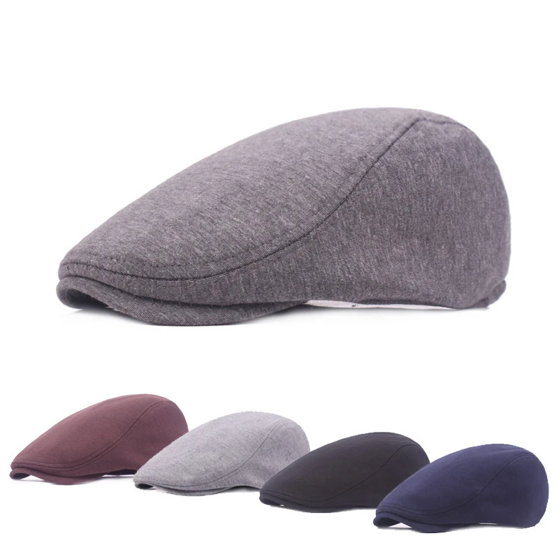 Retro Spring and Autumn Woolen Cap Men's Simple Beret Casual Peaked Cap Solid Color Ear Protection Windproof Hat