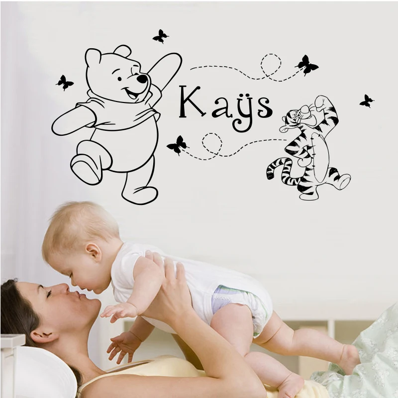 Winnie the Pooh Baby Girl Boy Name Sticker Piglet Vinyl Sticker Personalized Kids Wall Decal Home Bedroom Decoration SP-151A