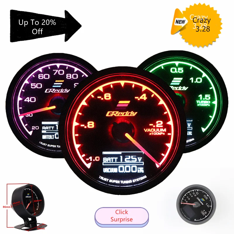 GReddi датчик Turbo Boost ЖК дисплей с измерителем напряжения аксессуары для гоночных
