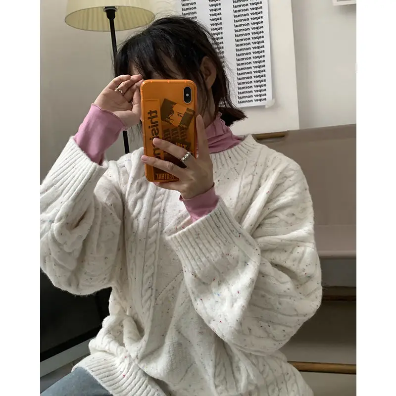 

2021 Spring Autumn Women Thick Warm Pullover and Jumpers O-neck/Turtleneck Twist Pull Knitted Sweaters Y256