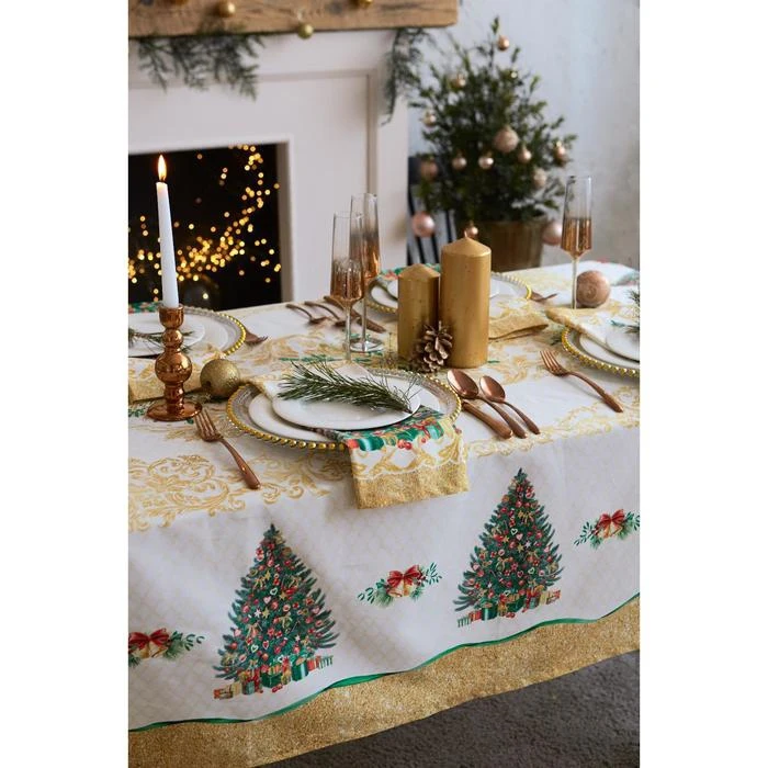 Скатерть Этель &quotGolden Christmas&quot скатерть 150*110 +/-2см с ГМВО 100%хл 190г/м2 5072924 | Дом и сад