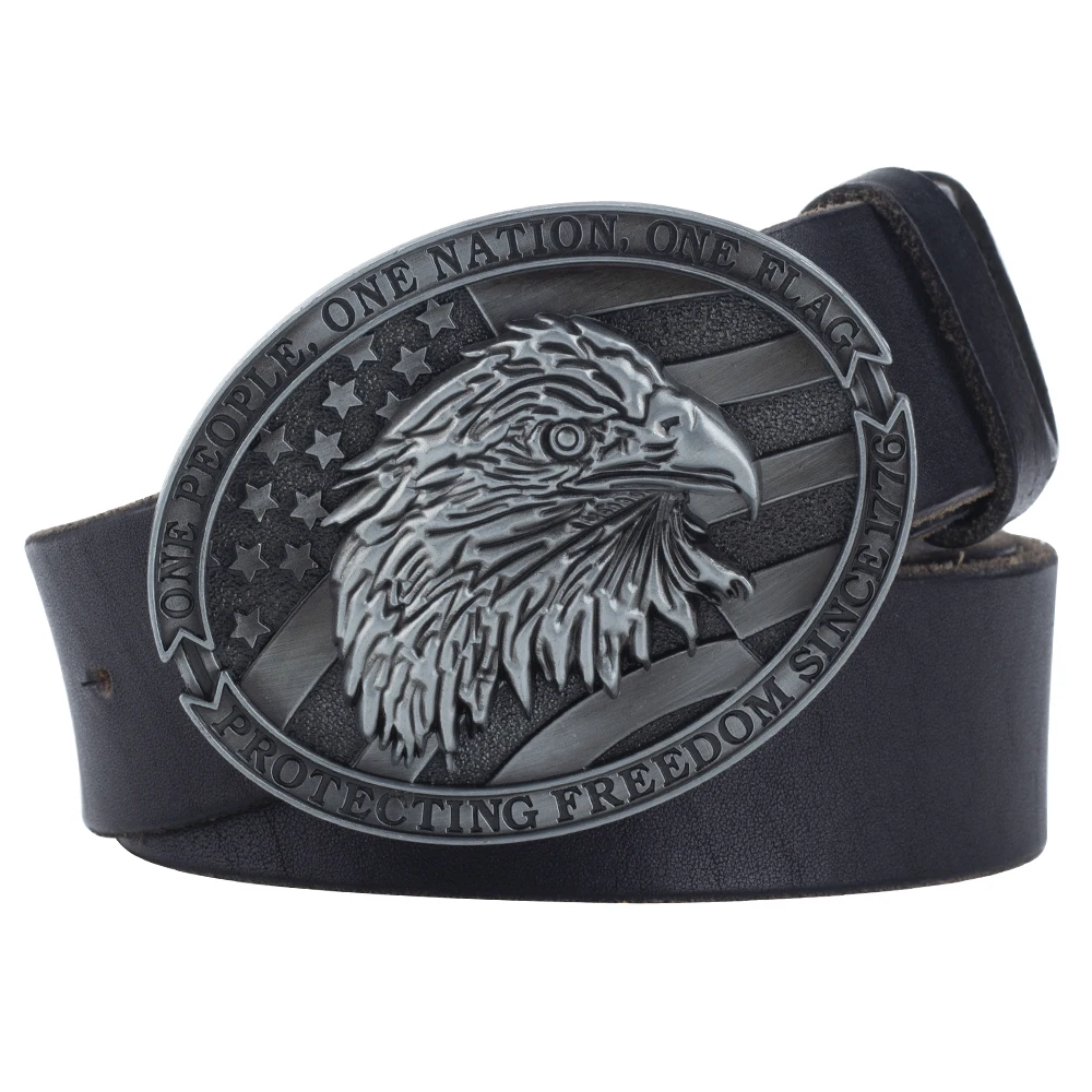 Cowskin Belt Top Layer Leather Eagle Head Oval Metal Buckle Fashion for Men