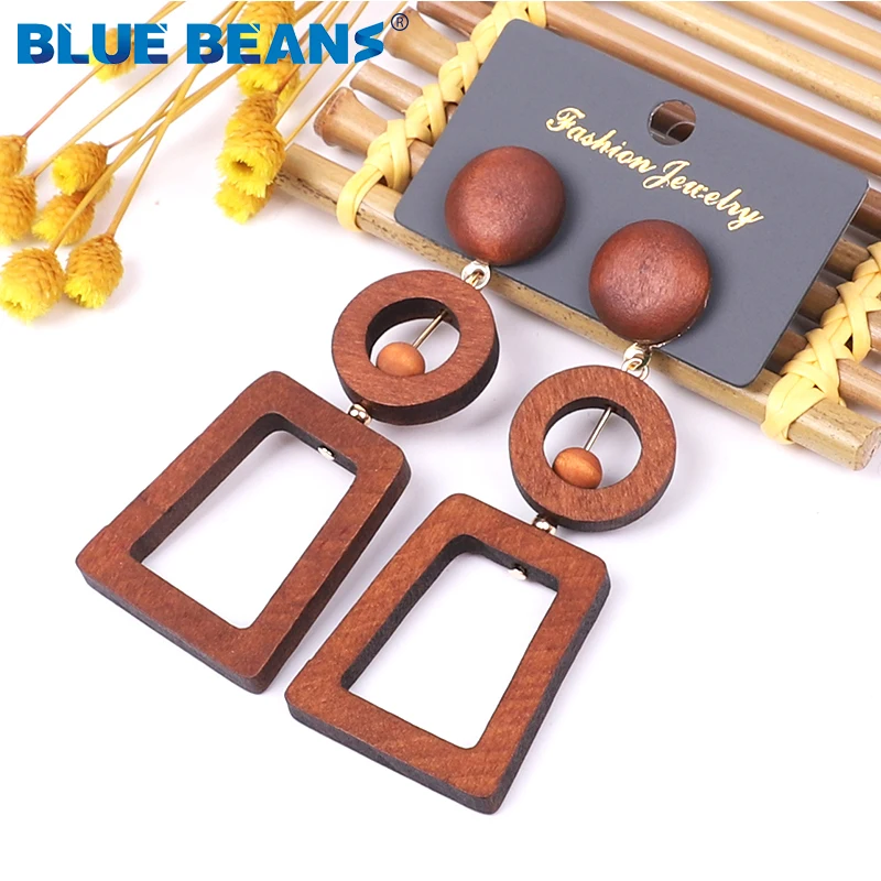 Женские серьги с подвесками BLUE BEANS деревянные в Корейском стиле красными 2020 |