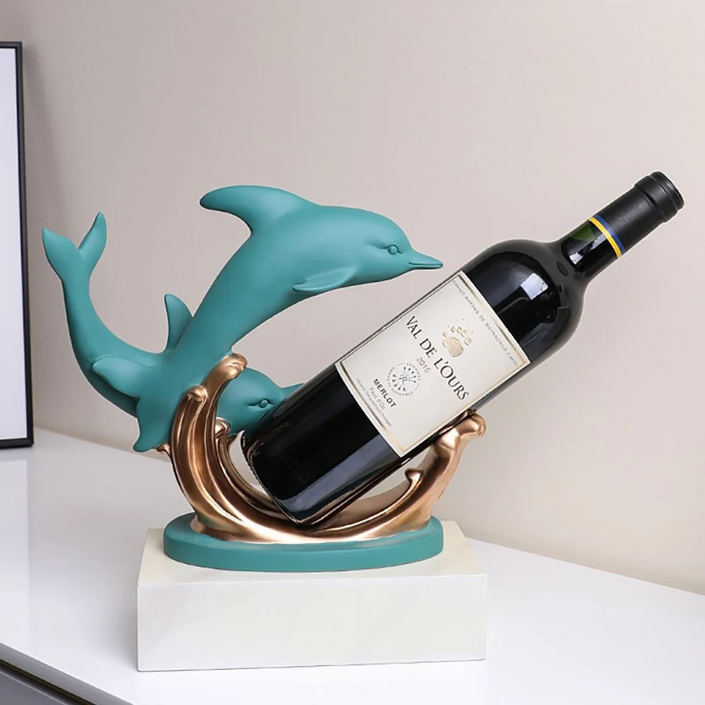 

Resin Dolphin Art Sculpture Wine Bottle Holder Wine Rack Wine Stand Home Decoration Living Room Decor Figurine Housewarming Gift