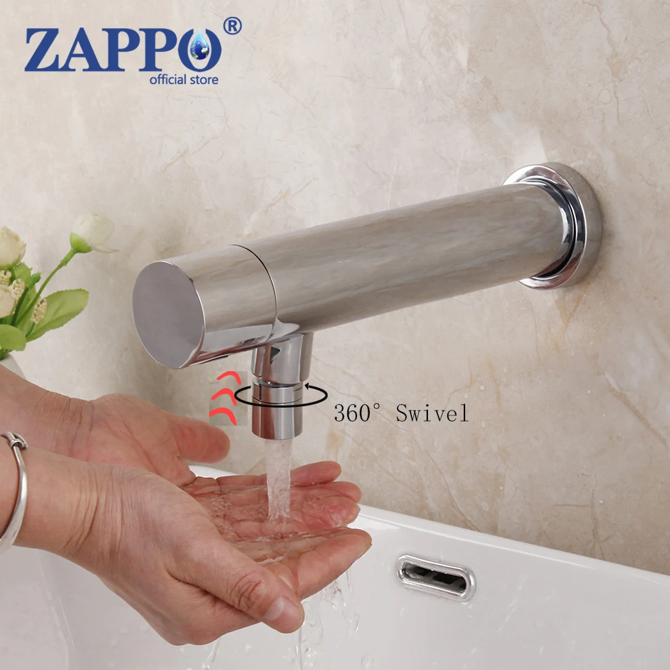 ZAPPO-grifo con Sensor táctil automático para lavabo, grifería fría con montaje en pared para baño, manos libres