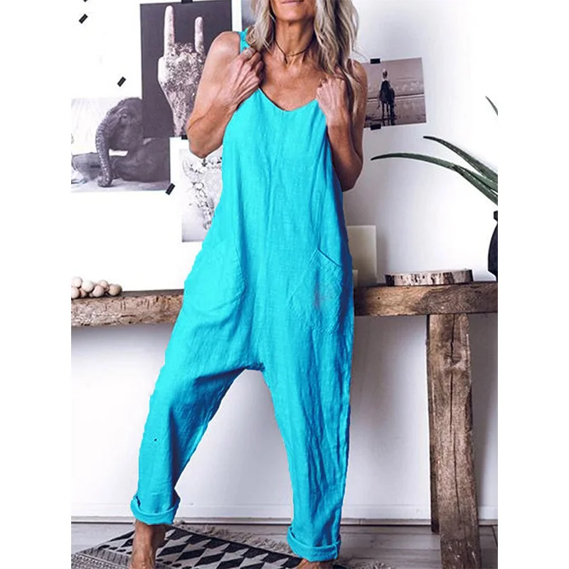 

S-5XL Loose Harem Women Jumpsuit New Hot Solid Color Stitching High Waist Sleeveless Jumpsuits Casual Beach Oversize Rompers