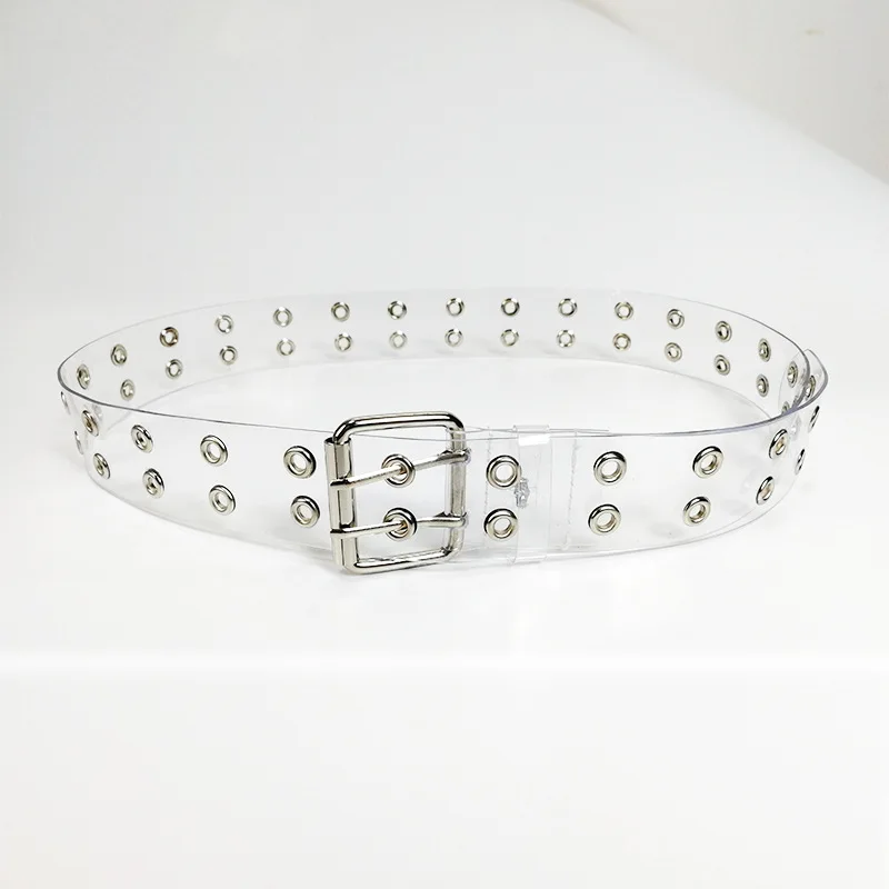 Ремень с двумя рядами прокладок для женщин двойная Пряжка из ПВХ ремешок джинсов