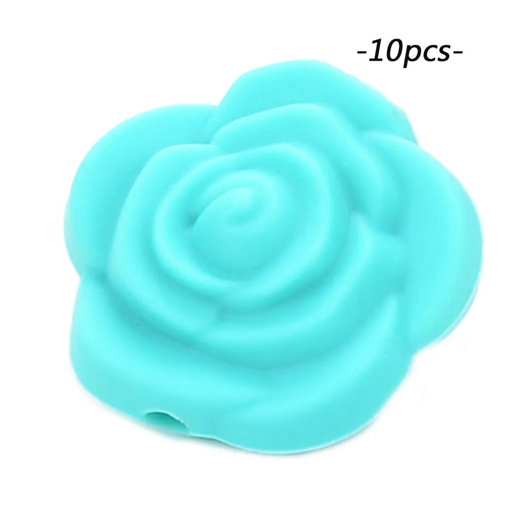 turquoise LOFCA 10 шт Силиконовые Бусины розы пищевой силиконовый продукт для детей для изготовления ювелирных изделий Детская Соска-подвеска BPA бесплатные игрушки - Цвет: turquoise