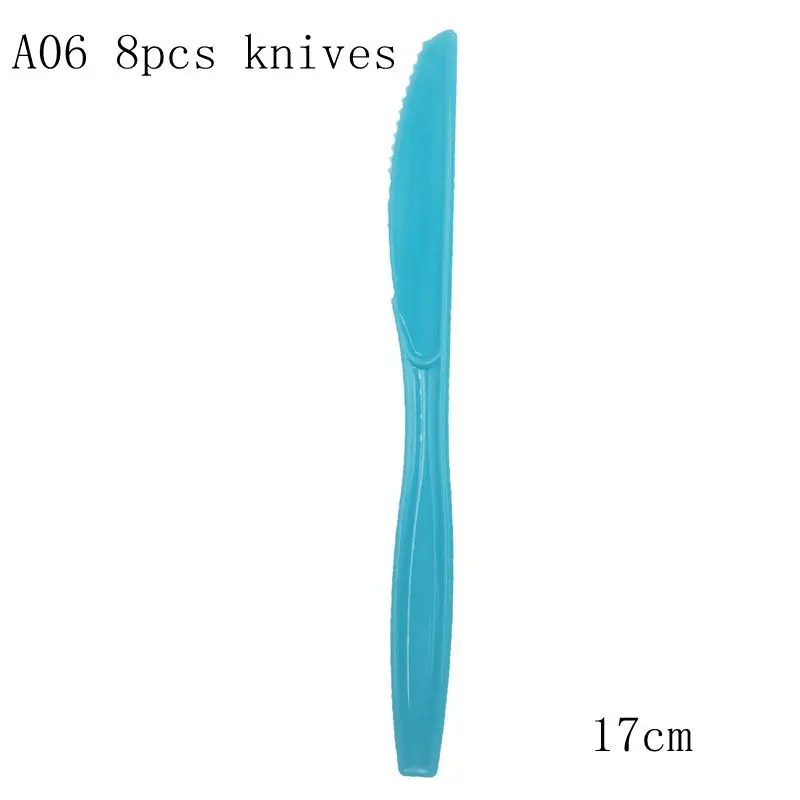 A06 8pcplastic knife Одноразовая посуда для мальчиков или девочек, кружки, тарелки, салфетки, скатерть, гирлянда для вечеринки в честь рождения - Цвет: A06 8pcplastic knife