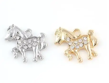 

20PCS/lot 22x18mm (Gold,Silver Color) Rhinestones Horse Pendant Hang Charms DIY Accessory Fit For Floating Locket Jewelrys