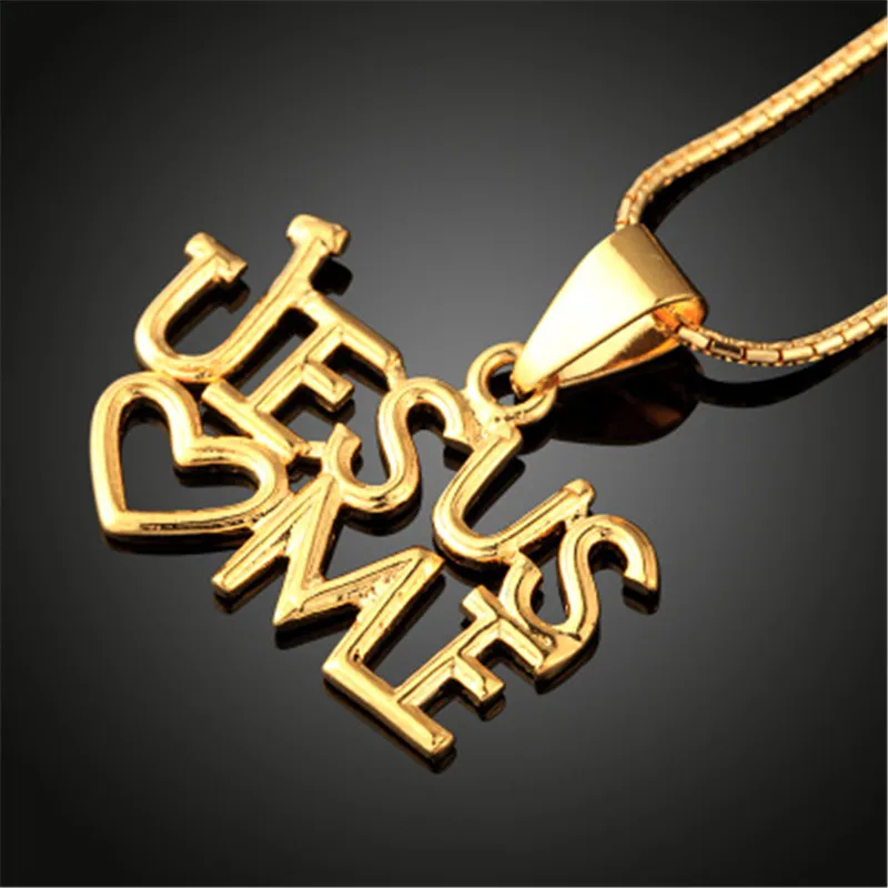 

2021 Fashion Jesus Love Me Stainless Steel Necklace for Women Gold Color Statement Necklace Jewelry Hip Hop