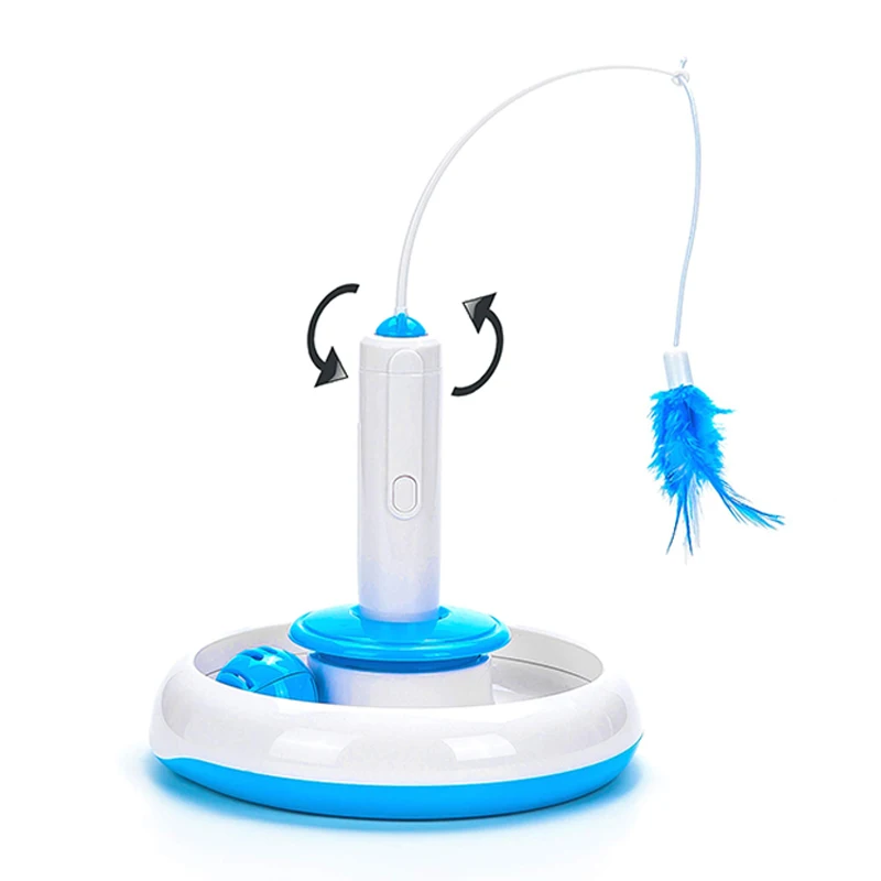 

2 In 1 Electric Cat Stick and Tower of Tracks Automatic Rotating Interactive Cats Toys Ball Turntable Pet Kitten Funnny Sticks