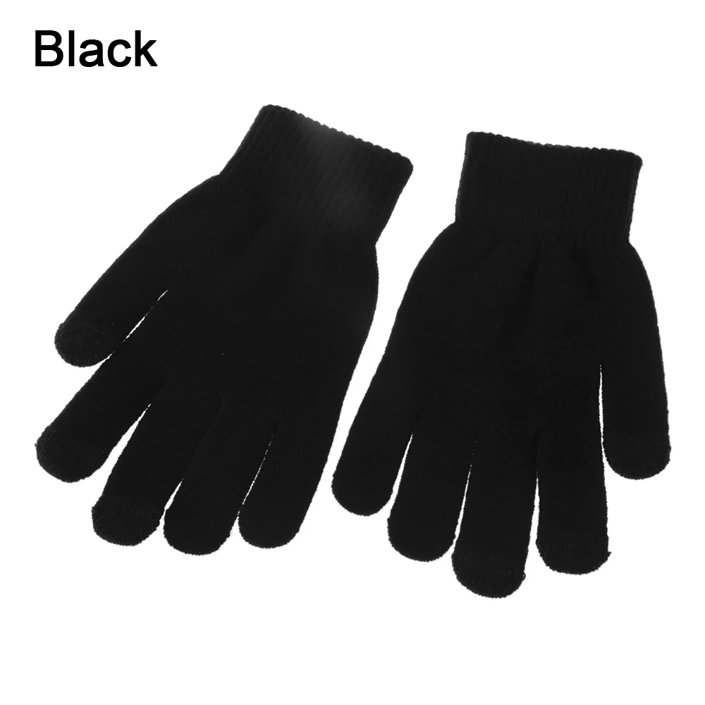 6-black 1 шт., мужские зимние теплые вязаные перчатки, гибкие перчатки на полный палец, утолщенные шерстяные кашемировые перчатки для смартфона, планшета - Цвет: 6-black