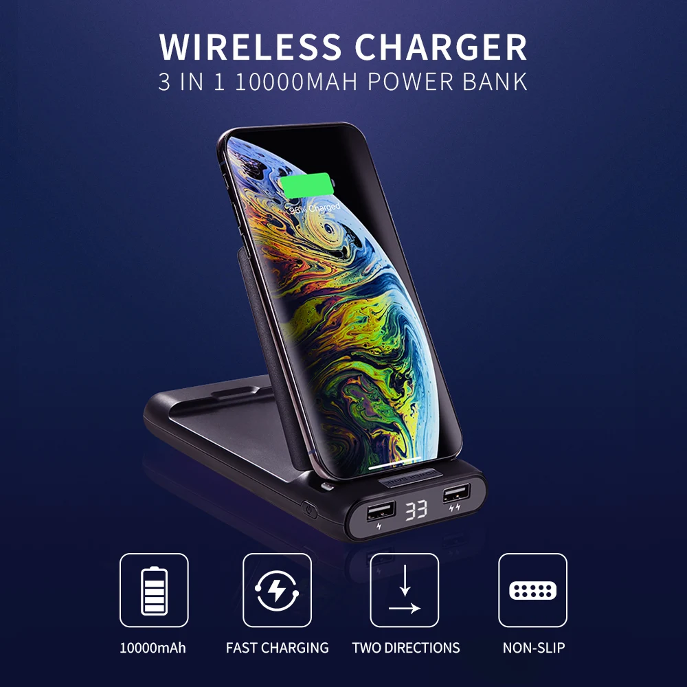 KISSCASE Универсальный 10000 мАч банк питания для мобильного телефона Беспроводное зарядное устройство Быстрая