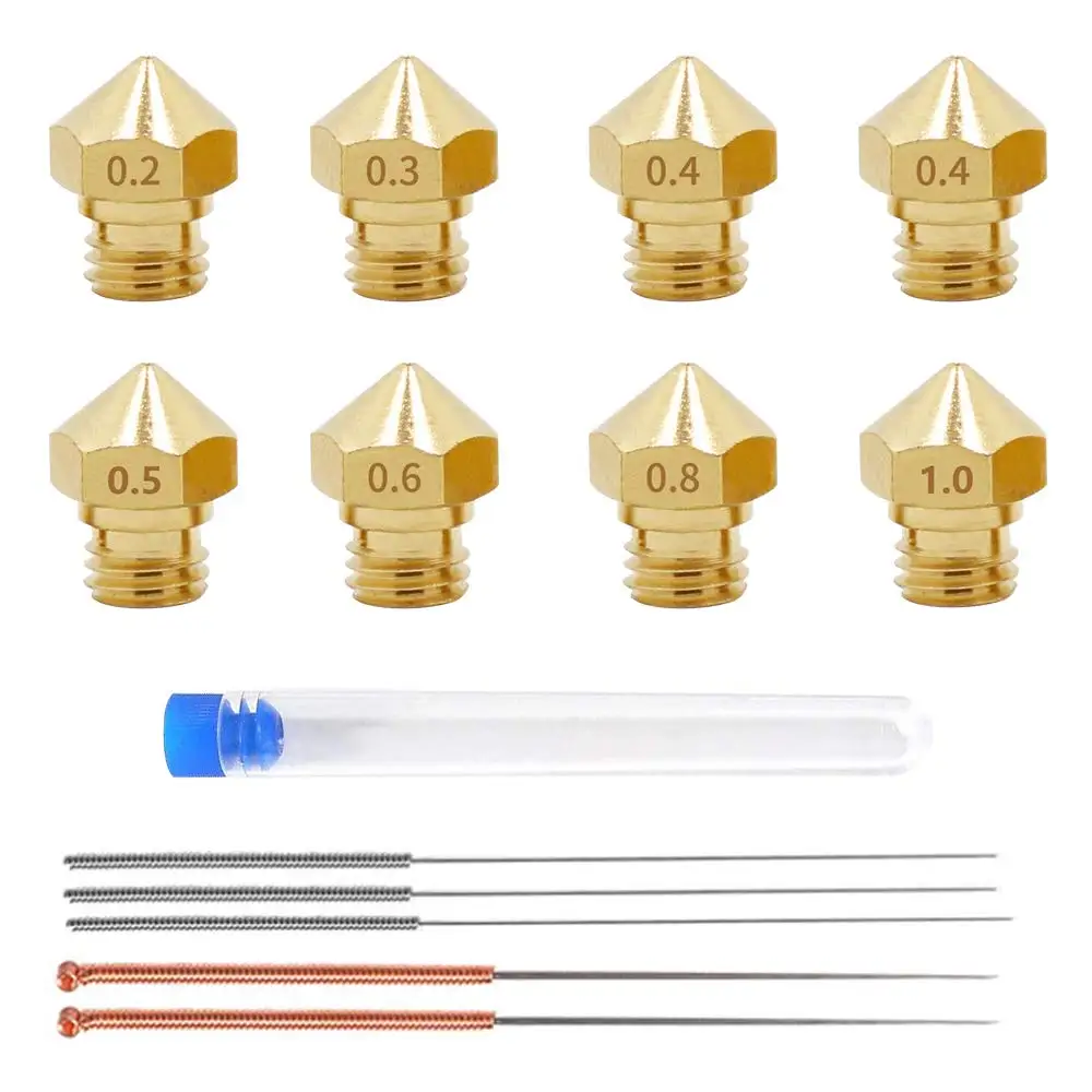 

MK10 Nozzle for 3D Printer, 8Pcs M7 Brass Extruder Head Hotend Nozzles 0.2/0.3/0.4/0.5/0.6/0.8/1.0mm & 5pcs Cleaning Needles