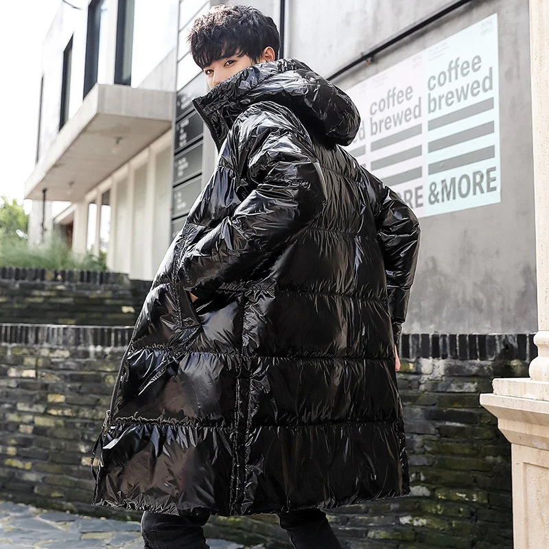 Серебряное пуховое пальто блестящая Черная куртка мужское теплое зимнее с