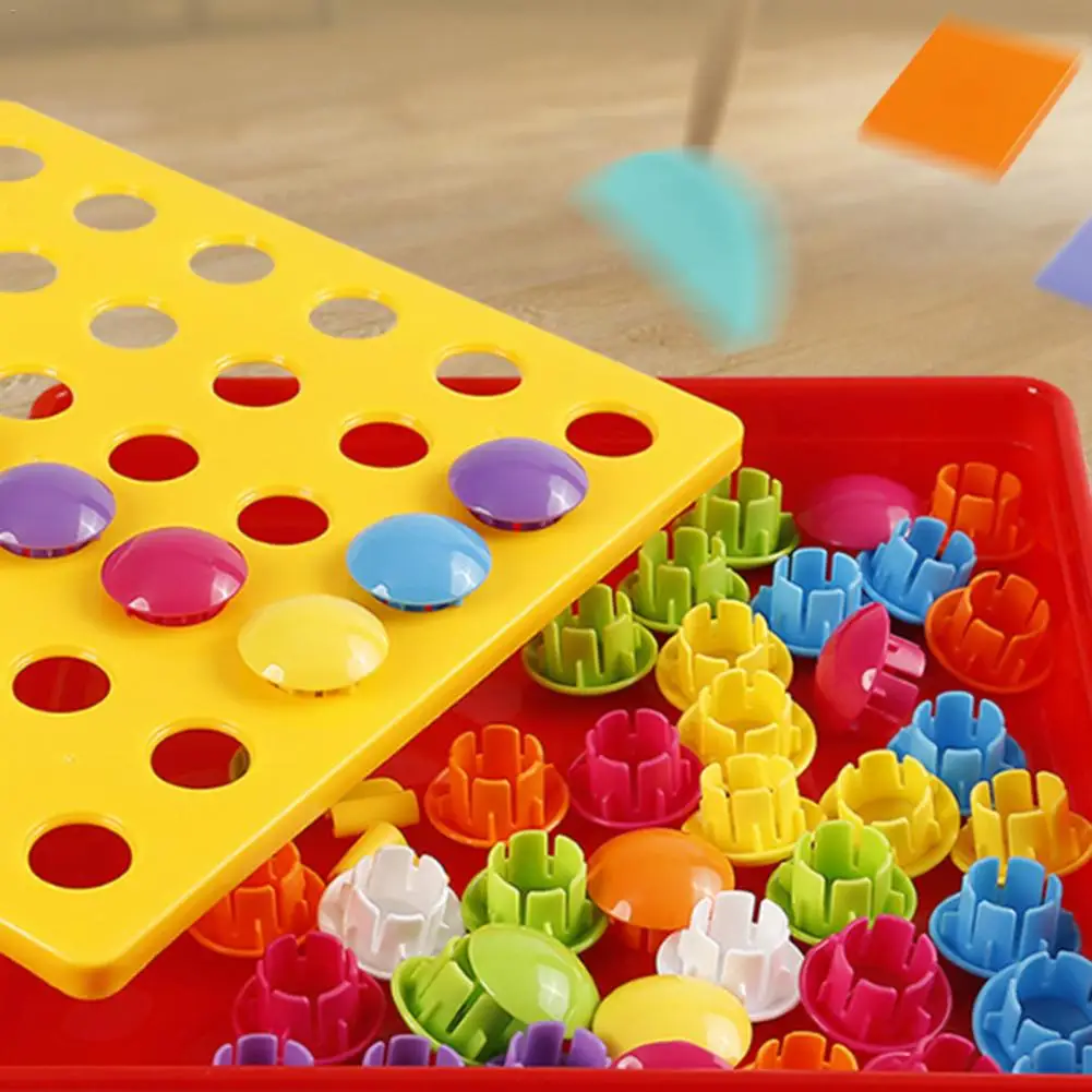 

Children Puzzle Buttons Mushroom Pegboard DIY Building Bricks Board Baby Early Learning Educational Toys