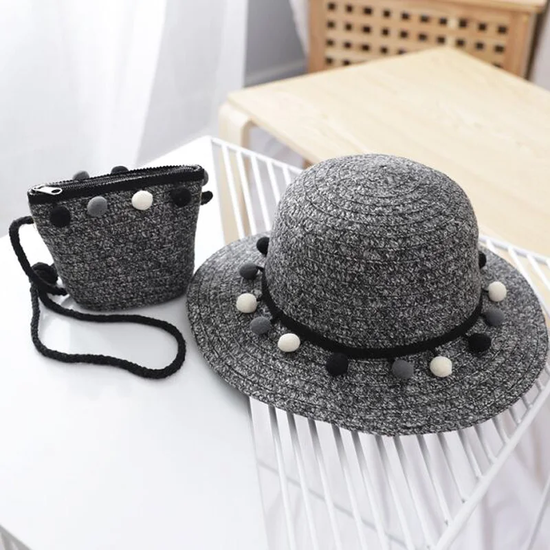 

XEONGKVI 2019 Fashion Black White Ball Ribbon Parent-child Knitted Cap And Bag Suit Autumn Winter Woolen Yarn Hats Girl Women