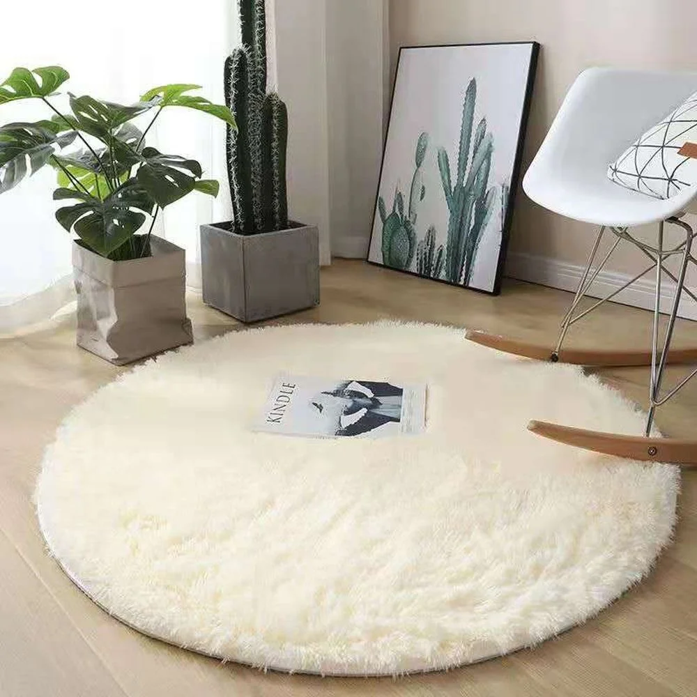 

Soft Plush Silk Wool Round Carpet Household Living Room Tea Table Bedroom Bedside Mat Washable