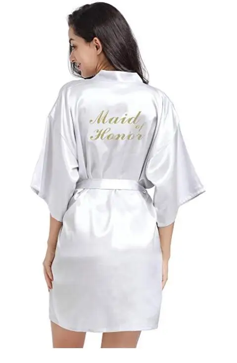 Серебряный халат с золотым шрифтом искусственное кимоно для невесты подружки