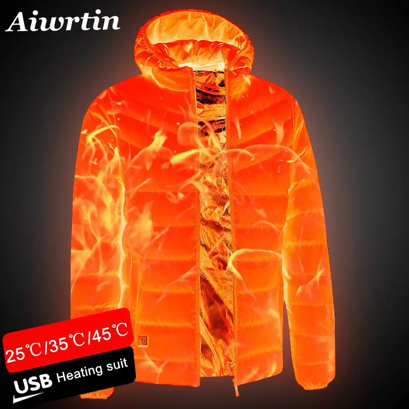Куртка мужская с подогревом, с USB-разъемом, длинными рукавами и капюшоном, теплая зимняя, 2021 от AliExpress WW