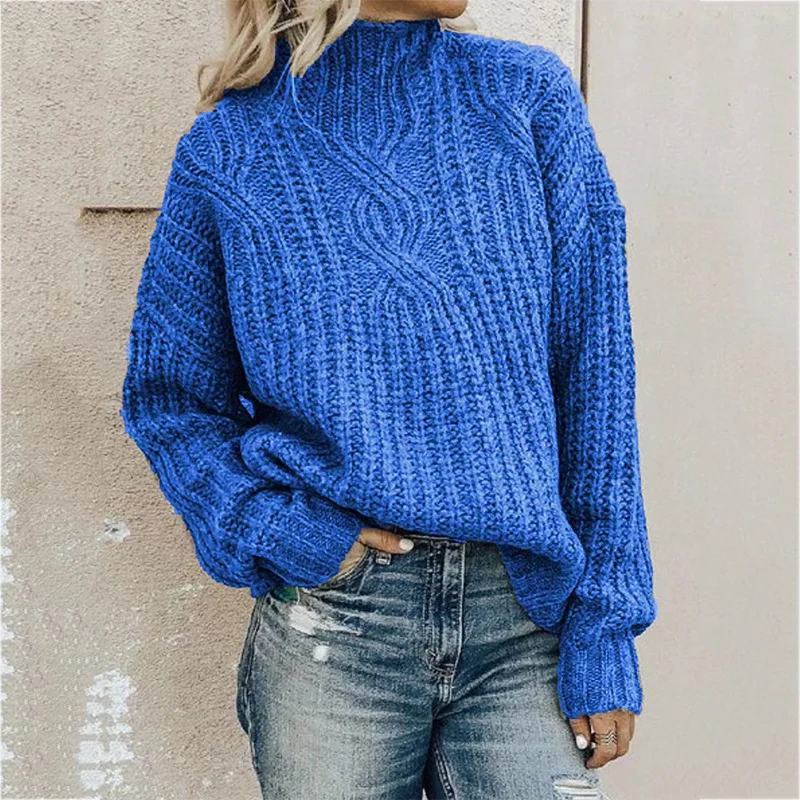 

2021 New Women's Sweater Women's High Neck Twist Knit Pullover Sweater Twisted Pair Autumn and Winter Sweater Winter Clothes