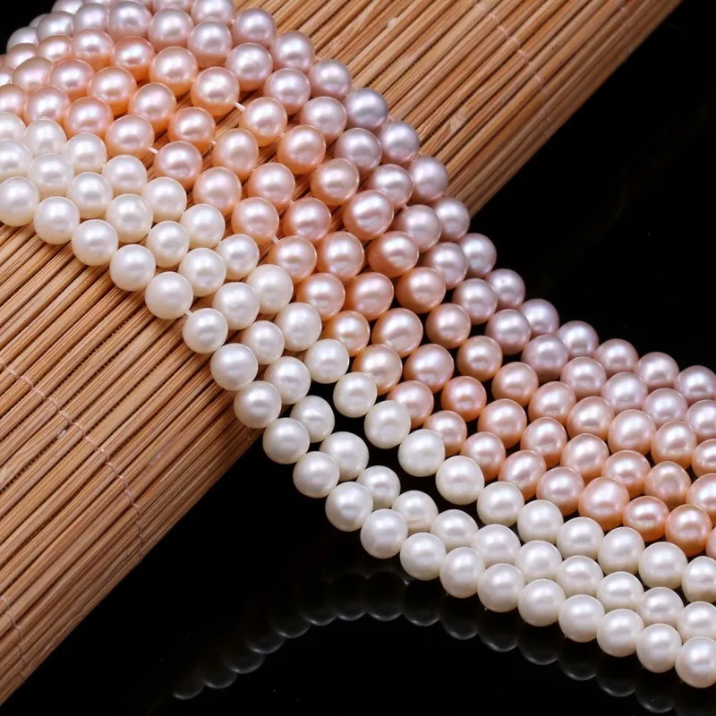 

New AAA natural freshwater pearl white and pink round pearl beads used for jewelry making DIY bracelet necklace Size 6-7mm