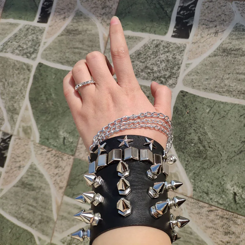 Черный Браслет из искусственной кожи с заклепками 2 ряда | Украшения и аксессуары