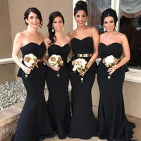classical black mermaid bridesmaid dresses with peplum sash evening party gowns sweetheart maid of honor wedding guest dress