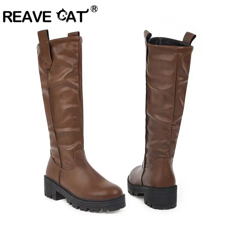 Женские эластичные сапоги до колена REAVE CAT повседневные осенние больших размеров