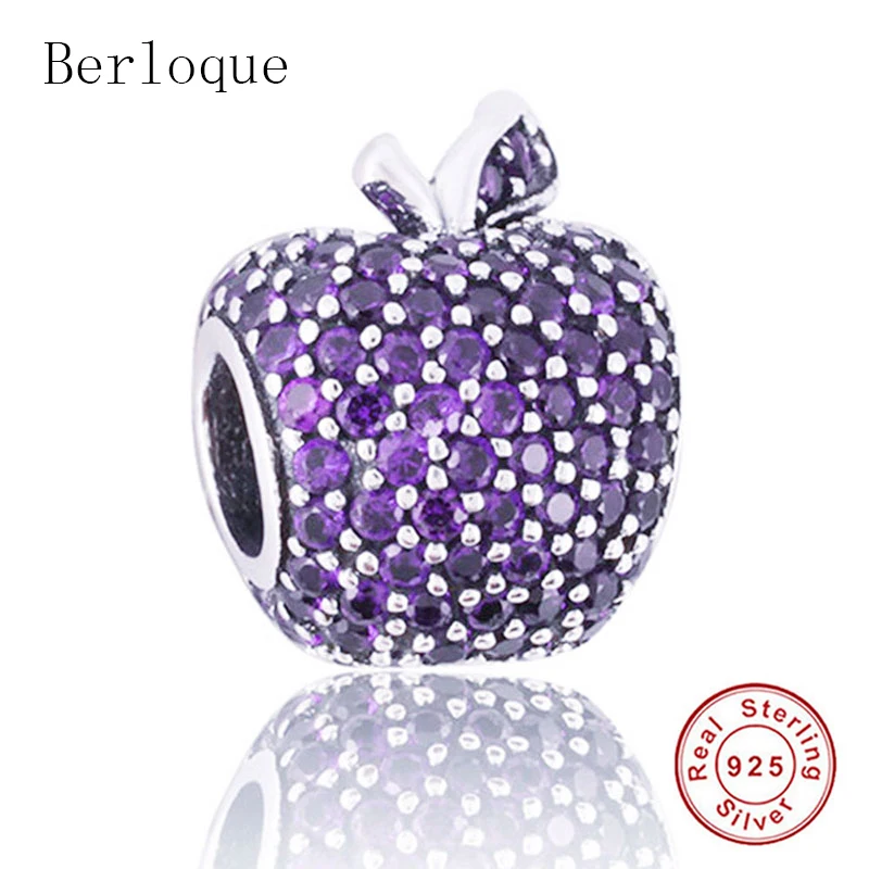 

Berloque 925 Sterling Silver Pave Pink Purple Green Blue Zirconia Apple Beads Fit Original Charms Bracelet Jewelry
