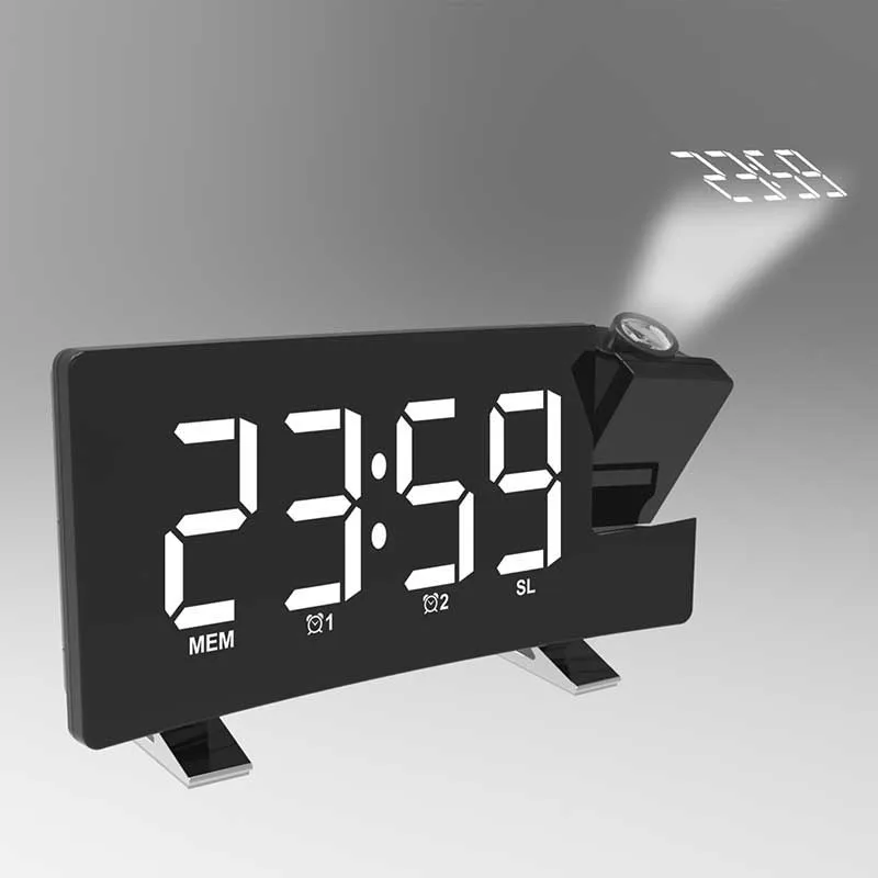 

Snooze Alarm Clock Timer Backlight Projector FM Radio USB Projection Backlight LED Display Alarm Clock Table Clocks Watch Modern