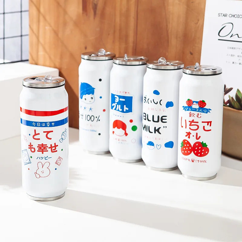 

500ml Travel Thermos Bottle Can cup Water Bottle Can Cup Stainless Steel Cute Strawberry Girl Kids Insulated Portable Wide Mouth