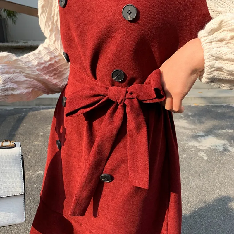 Модное женское платье из двух частей осеннее с квадратным воротником