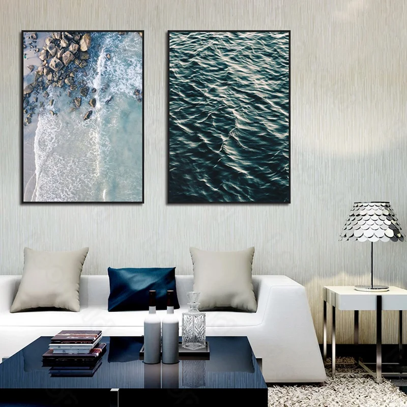 

Modern Brief Type Cartoon Beach Reef and Waves Wall Painting Posters and Murals In Nordic Style for Living Room and Decoration