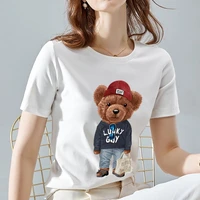 summer womens trend personality bear print series t shirt fashion round neck ladies casual white top t shirt female half sleeve