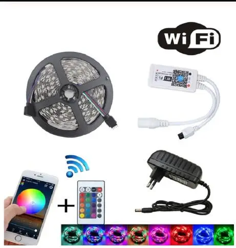 wifi remote Светодиодный светильник 2835 SMD RGB лента 5 м 10 м 15 м 20 м DC12V 3528 Гибкая RGB Светодиодная лента e лента диод 24 кнопки контроллер WIF адаптер - Испускаемый цвет: wifi remote