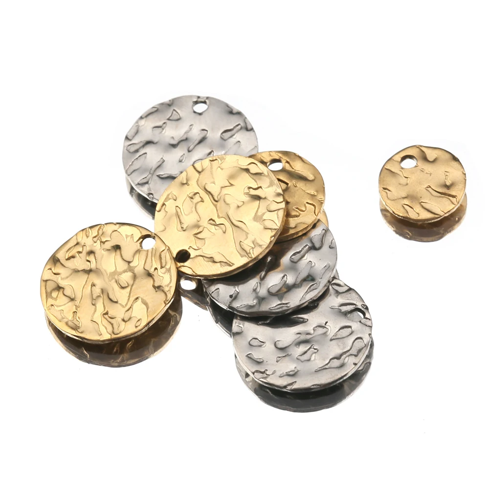

20Pcs/Lot Stainless Steel Gold Plated Textured Charms Tags Round Hammered Coin Beads for DIY Necklace Bracelet Jewelry Making