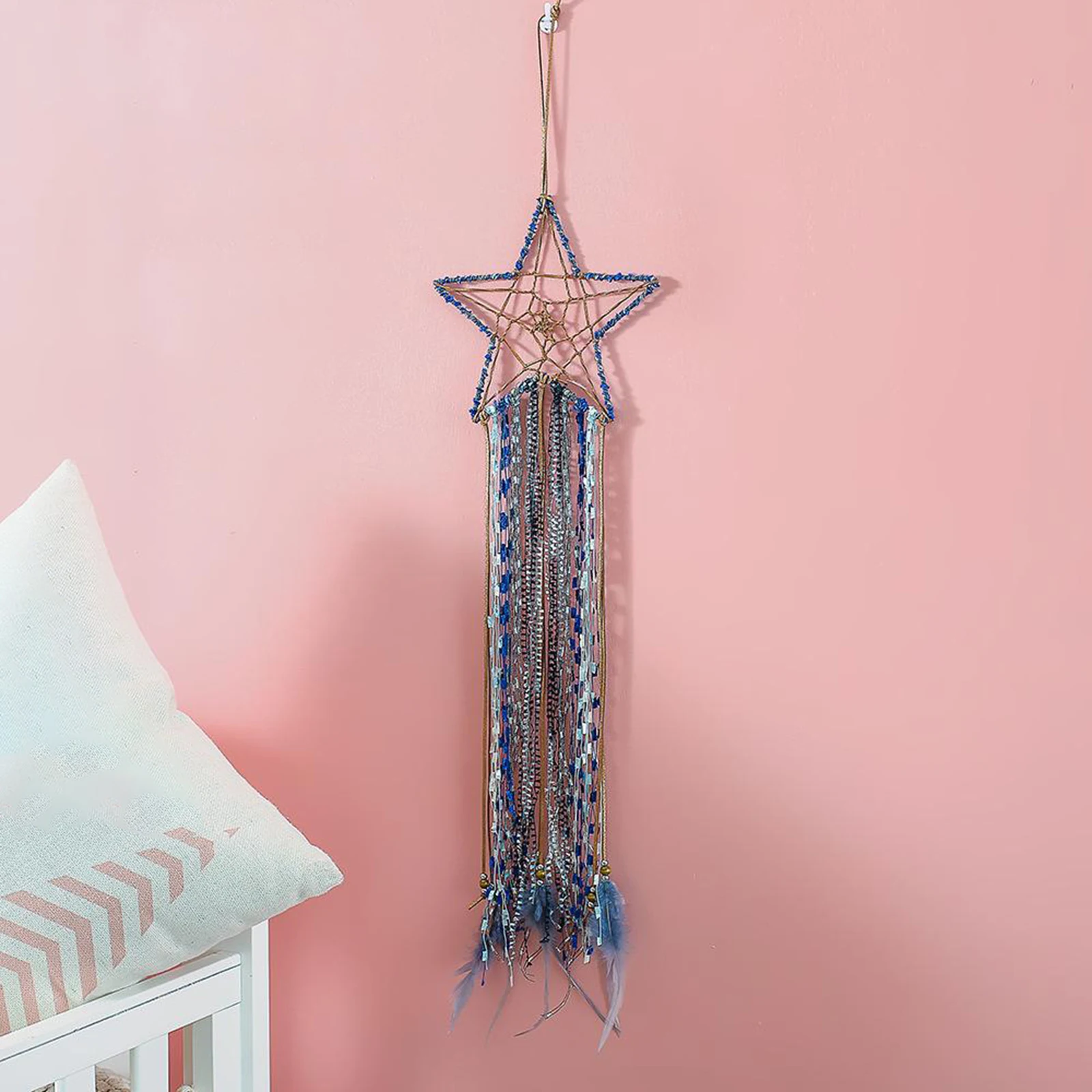 Ловец снов в виде звезды общая длина 80 см/31 дюйм Железный хлопковый богемный