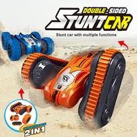 2 in 1 remote control stunt car tank tracked car jump car stunt car high and low speed rolling double sided car toys boys gift