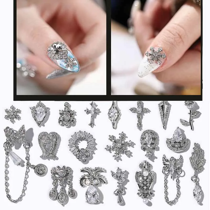 

white Crystal 3D Alloy Nail Art Decorations Flower snow leaves Design Nail Art Rhinestones D041
