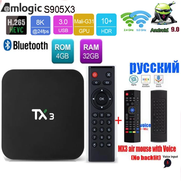 ТВ приставка Tanix TX3 S905X3 Amlogic Android 9 0 H.265 8K HDR 2 4G/5 ГГц Двойной Wi Fi BT 4 смарт приставки