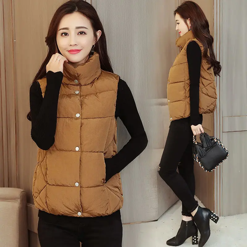 

Parkas Women's Plus Size Vest Coats 2020 Winter Cotton-Padded Single-Breasted Splicing Turtleneck Small Waistcoat Vests Woman