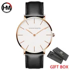 Часы Hannah Martin Мужские кварцевые, простые водонепроницаемые повседневные наручные, с кожаным ремешком, розовые, белые