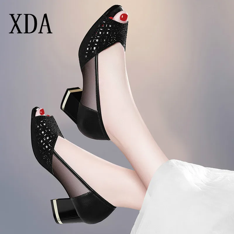 XDA 2019 Summer Women Sandals Bling Open Toe High Heels Hollow Out Pumps Woman sandals OL office Ladies Shoes zapatos mujer D148 | Обувь