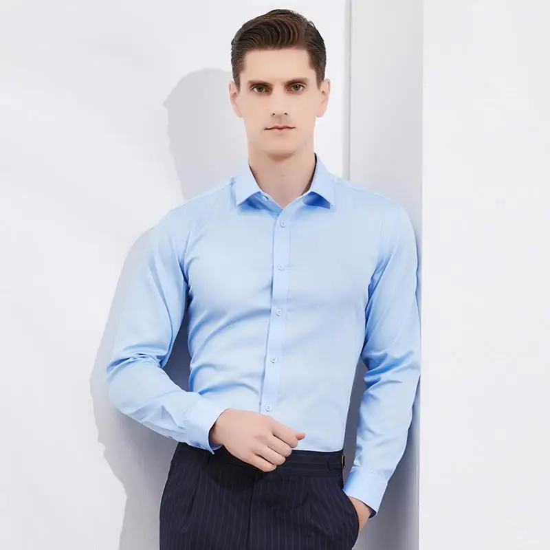 

Men's Youthful Vitality Non-iron Bamboo-fiber Shirt Pocket-less Design Long Sleeve Standard-fit Casual Office Easy Care Shirts