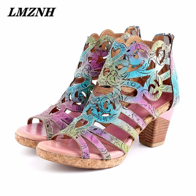 

Colorblock Gradient Sandals Woman 2021 Fish Mouth Spike Heels Hollow Woman Sandals Outdoor Summer Party Nightclub Women Shoes